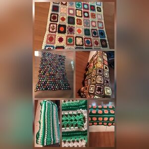 Vintage 70s Colorful Crochet Afghan Blankets